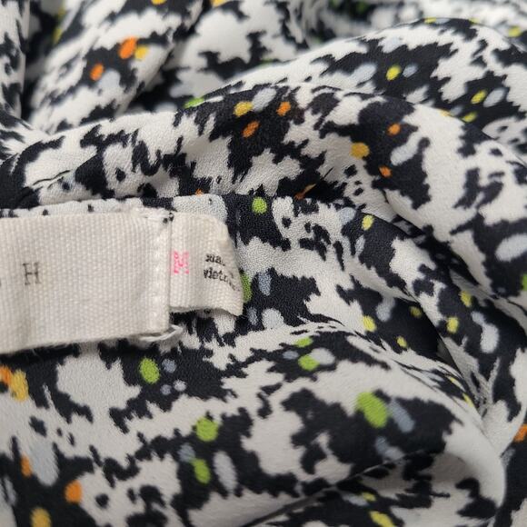 Lush Geometric Top Womens M Black White Oversized V-Neck Cuffed Short Sleeves - Picture 10 of 14